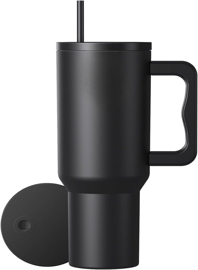 MeRaYo Tumbler with Lid and Straw Insulated Coffee Tumbler Steel Tumblr with Lid Leak Proof for Coffee Juice Smoothies Ice Tea (Black Color) (1200ml) - Image 1